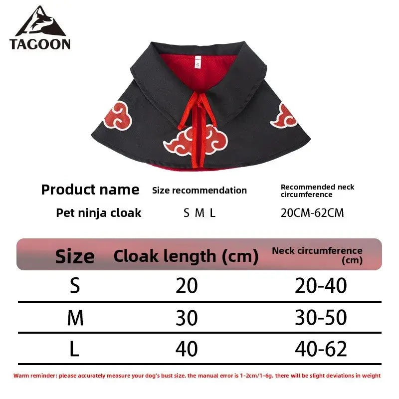 Akatsuki Pet Ninja Cloak | Anime Cosplay Cape for Cats & Small Dogs — Red Cloud Costume for Halloween, Parties & Photo Shoots, 3 Sizes