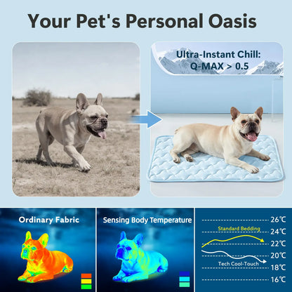 MIXJOY Pet Cooling Mat | Q-Max 0.5+ Instant Chill, Anti-Slip, Machine Washable — 4 Sizes for Dogs & Cats, Indoor, Outdoor & Travel Use