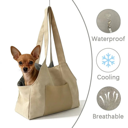 Pet Travel Tote Carrier for Small Dogs & Cats | Breathable Cooling Shoulder Bag — Portable Handheld Car Seat Carrier for Outdoor Use