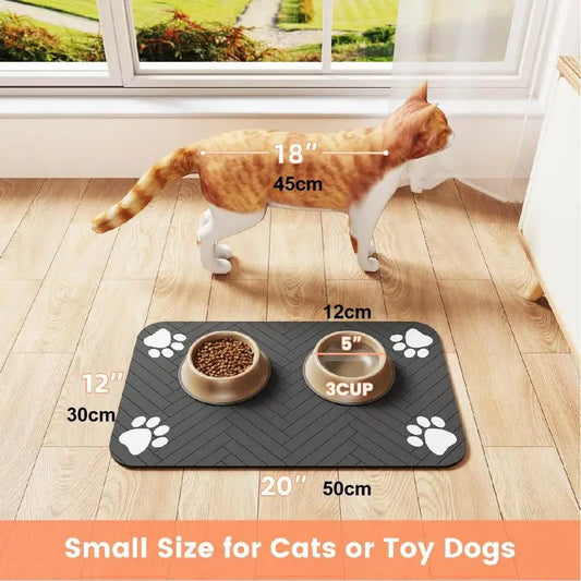 Absorbent Pet Feeding Mat for Dogs & Cats | Non-Slip Rubber Base, Stain-Resistant & Easy to Clean — Indoor Food & Water Bowl Mat