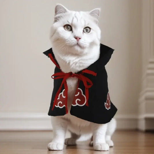 Akatsuki Pet Ninja Cloak | Anime Cosplay Cape for Cats & Small Dogs — Red Cloud Costume for Halloween, Parties & Photo Shoots, 3 Sizes